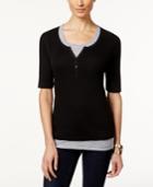 Karen Scott Layered-look Henley Top, Only At Macy's