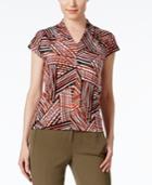 Kasper Petite Printed V-neck Top