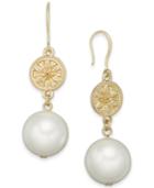 Charter Club Gold-tone Coin & Imitation Pearl Drop Earrings