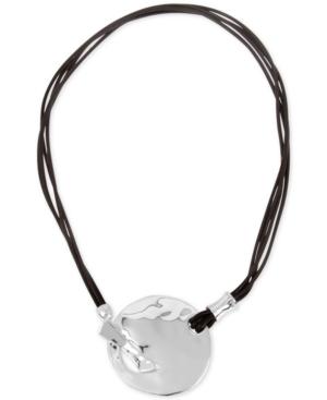 Robert Lee Morris Soho Silver-tone Leather Hammered Disc Pendant Necklace