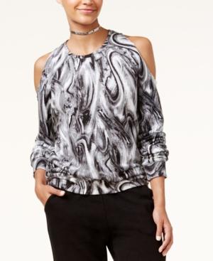 Material Girl Active Juniors' Printed Cold-shoulder Sweatshirt, Only At Macy's