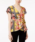 Lily Black Juniors' Printed Wrap-front Kimono Top, Only At Macy's