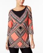 Jm Collection Petite Printed Cold-shoulder Tunic, Only At Macy's