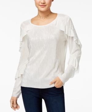 Lily Black Juniors' Shine Pleated Ruffle Top, Created For Macy's
