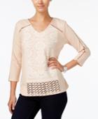 Style & Co Petite Embroidered Pleated Top, Created For Macy's