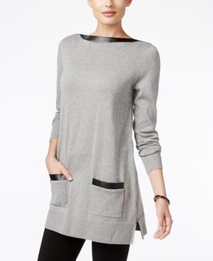 Jeanne Pierre Faux-leather-trim Tunic Sweater