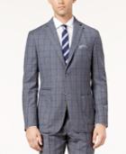 Tallia Men's Slim-fit Gray And Blue Windowpane Wool Jacket