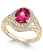 Lab-created Ruby (2 Ct. T.w.) And White Sapphire (3/4 Ct. T.w.) In Gold-plated Sterling Silver