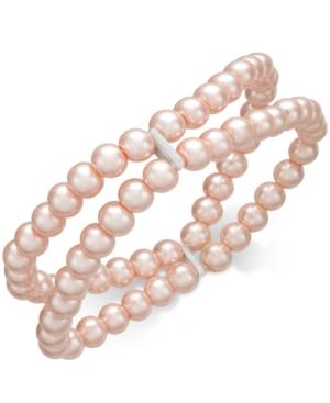 Charter Club Silver-tone Pink Imitation Pearl Double-row Stretch Bracelet, Created For Macy's