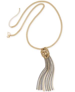 Thalia Sodi Two-tone Yellow Stone Fringe Lariat Necklace, Created For Macy's