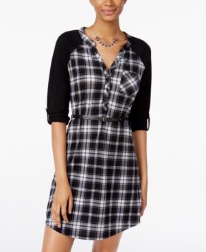 Ultra Flirt Juniors' Lace-trim Plaid Shirtdress