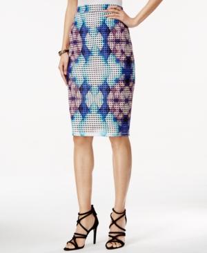 Bar Iii Printed Laser-cut Pencil Skirt, Only At Macy's