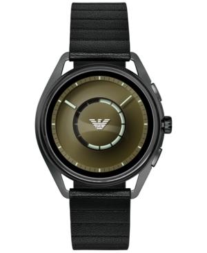 Emporio Armani Men's Black Leather Strap Touchscreen Smart Watch 43mm