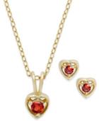 Lily Nily Children's 18k Gold Over Sterling Silver Necklace And Earrings Set, January Birthstone Garnet Heart Pendant And Stud Earrings Set (1/4 Ct. T.w.)