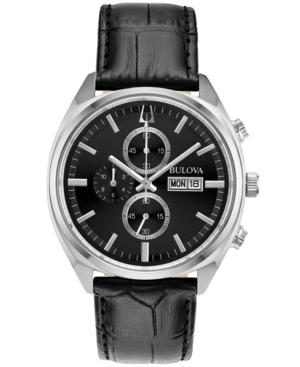 Bulova Men's Chronograph Classic Surveyor Black Leather Strap Watch 42mm