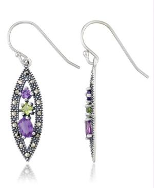 Amethyst (1-1/5 Ct. T.w.) & Peridot (1/3 Ct. T.w.) Marcasite Earrings In Sterling Silver