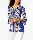 Jm Collection Printed Chain Lace-up Top, Created For Macy's