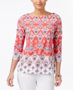 Charter Club Petite Cotton Printed Top, Created For Macy's
