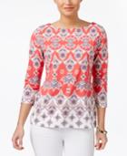 Charter Club Petite Cotton Printed Top, Created For Macy's