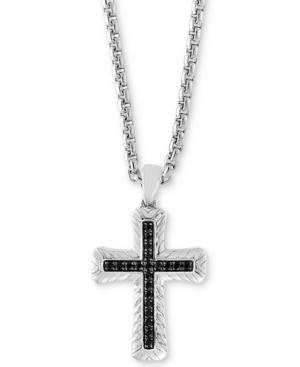 Effy Men's Black Sapphire Cross 22 Pendant Necklace (7/8 Ct. T.w.) In Sterling Silver