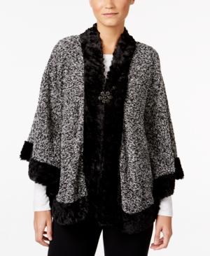 Jm Collection Fake-fur-trim Marled Poncho, Only At Macy's