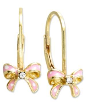 Lily Nily Children's 18k Gold Over Sterling Silver Earrings, Pink Enamel Bow Earrings