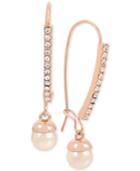 Kenneth Cole New York Rose Gold-tone Pave & Pink Imitation Pearl Drop Earrings