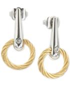 Charriol White Topaz Accent Circle Drop Earrings In Pvd Stainless Steel & Gold-tone