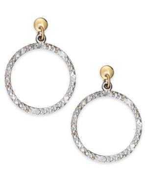 Diamond-cut Circle Drop Earrings In 10k White Gold