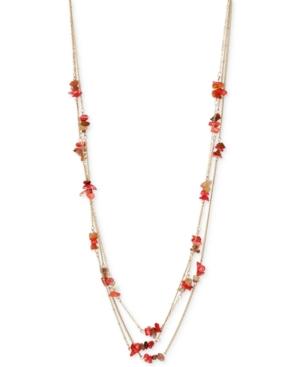 Kenneth Cole Coral Canyon Gold-tone Red Chip Bead Long Necklace