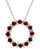 Rhodolite Garnet (1-1/8 Ct. T.w.) And White Topaz (1/5 Ct. T.w.) Circle Pendant Necklace In Sterling Silver