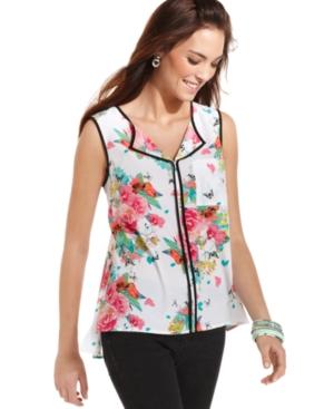 Style&co. Petite Top, Sleeveless Floral-print High-low Blouse