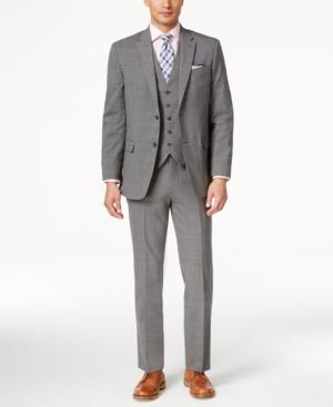 Tommy Hilfiger Men's Slim-fit Grey Plaid Vested Suit