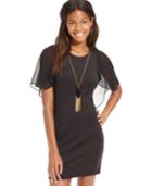Bcx Juniors' Flutter-sleeve Ponte Necklace Sheath Dress