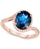 London Blue Topaz (3 Ct. T.w.) & Diamond (1/6 Ct. T.w.) Ring In 14k Rose Gold