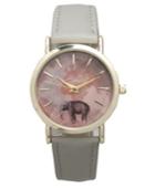 Elephant Map Leather Strap Watch