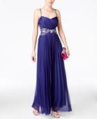 B Darlin Juniors' Pleated Applique Gown, Only At Macy's