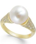 Cultured Freshwater Pearl (10mm) And Cubic Zirconia Ring In 14k Gold Over Sterling Silver