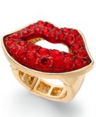 Thalia Sodi Gold-tone Red Crystal Lips Stretch Ring, Created For Macy's