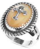 American West Mother-of-pearl Doublet Cross Ring In Sterling Silver