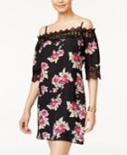 Bcx Juniors' Floral-print Crochet-trim Dress