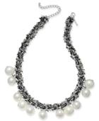 I.n.c. Silver-tone Imitation Pearl Fabric-weaved Collar Necklace, 18 + 3 Extender, Created For Macy's