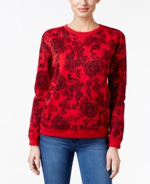 Karen Scott Petite Lace-print Sweatshirt, Only At Macy's