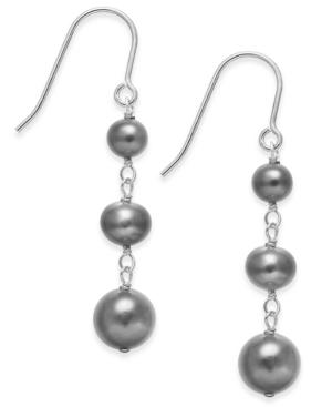 Black Cultured Freshwater Pearl (5-8mm) Graduated Drop Earrings In Sterling Silver