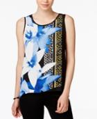 Bar Iii Sleeveless Mixed-print Top, Only At Macy's