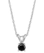 Black Diamond Round Pendant Necklace In 10k White Gold (1/6 Ct. T.w.)