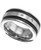 Men's Diamond Accent Cable Band In Titanium & Black Ion-plate