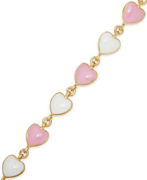 Lily Nily Children's 18k Gold Over Sterling Silver Bracelet, Pink And White Enamel Heart Bracelet