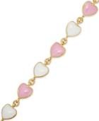 Lily Nily Children's 18k Gold Over Sterling Silver Bracelet, Pink And White Enamel Heart Bracelet
