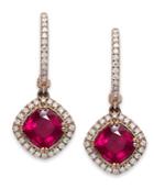 Rosa By Effy 14k Rose Gold Earrings, Ruby (2-7/8 Ct. T.w.) And Diamond (3/8 Ct. T.w.) Drop Earrings